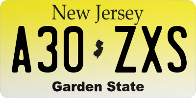 NJ license plate A30ZXS