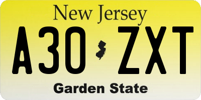 NJ license plate A30ZXT