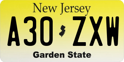 NJ license plate A30ZXW