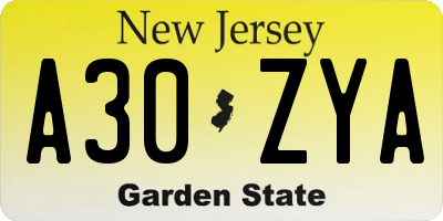 NJ license plate A30ZYA