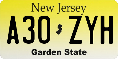 NJ license plate A30ZYH