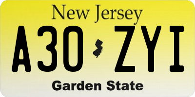 NJ license plate A30ZYI