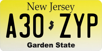 NJ license plate A30ZYP