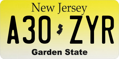 NJ license plate A30ZYR
