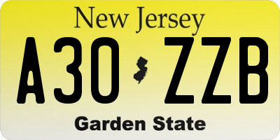 NJ license plate A30ZZB