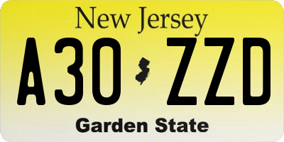 NJ license plate A30ZZD