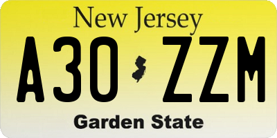 NJ license plate A30ZZM