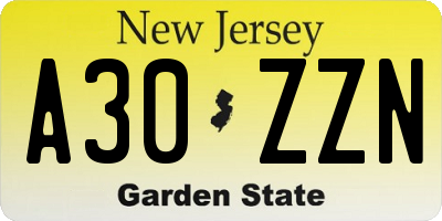 NJ license plate A30ZZN