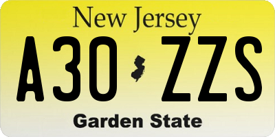 NJ license plate A30ZZS