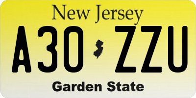 NJ license plate A30ZZU
