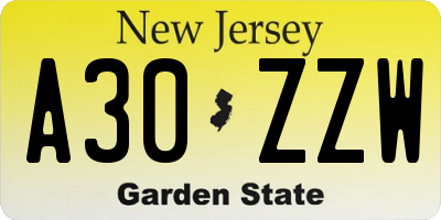 NJ license plate A30ZZW