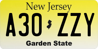 NJ license plate A30ZZY