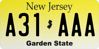 NJ license plate A31AAA
