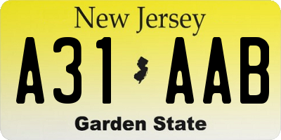 NJ license plate A31AAB