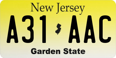 NJ license plate A31AAC
