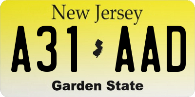 NJ license plate A31AAD