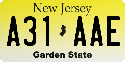 NJ license plate A31AAE