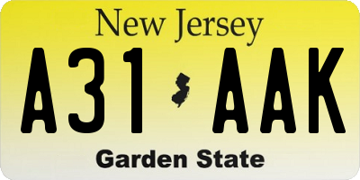 NJ license plate A31AAK