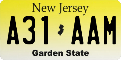 NJ license plate A31AAM