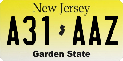 NJ license plate A31AAZ