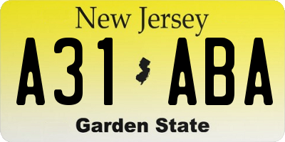 NJ license plate A31ABA