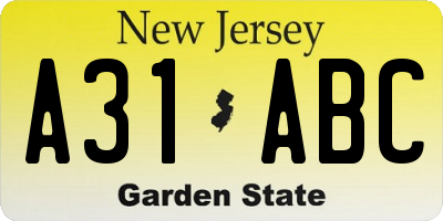 NJ license plate A31ABC
