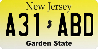 NJ license plate A31ABD