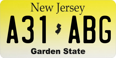 NJ license plate A31ABG