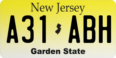 NJ license plate A31ABH
