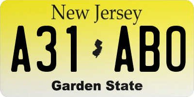 NJ license plate A31ABO