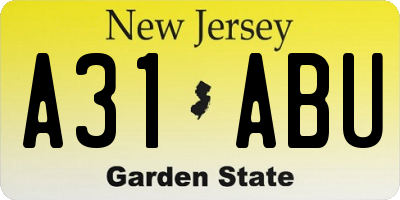 NJ license plate A31ABU