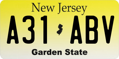 NJ license plate A31ABV