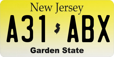 NJ license plate A31ABX