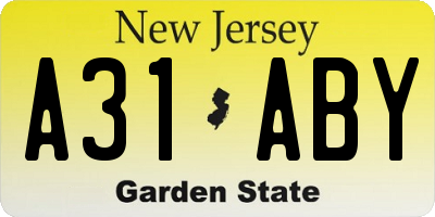 NJ license plate A31ABY