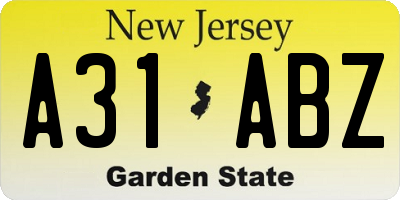 NJ license plate A31ABZ