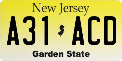 NJ license plate A31ACD