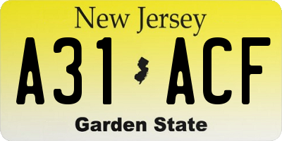 NJ license plate A31ACF