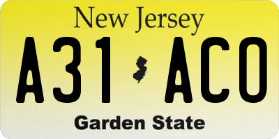 NJ license plate A31ACO
