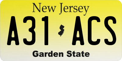 NJ license plate A31ACS