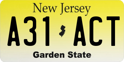 NJ license plate A31ACT
