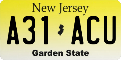 NJ license plate A31ACU