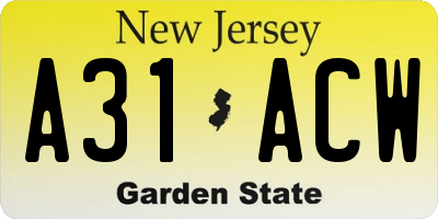 NJ license plate A31ACW