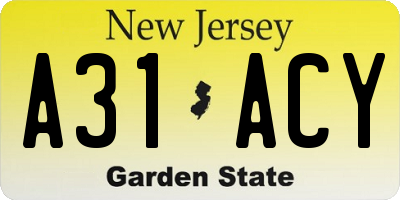 NJ license plate A31ACY