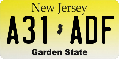 NJ license plate A31ADF