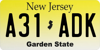 NJ license plate A31ADK