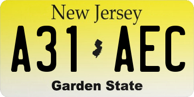 NJ license plate A31AEC