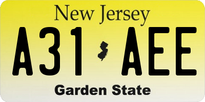 NJ license plate A31AEE