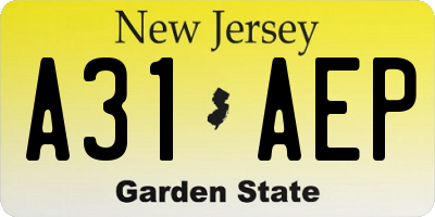 NJ license plate A31AEP