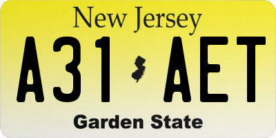 NJ license plate A31AET