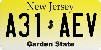 NJ license plate A31AEV